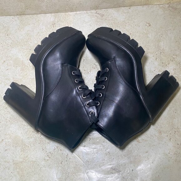Black Platform Combat Boots Chunky Heel Lug Sole Lace Up Ankle Booties - Picture 7 of 9